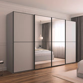 Supreme Duo Champagne 2 Door Sliding Wardrobe with Mirror with Black Trims and Door Handles by Rauch Black